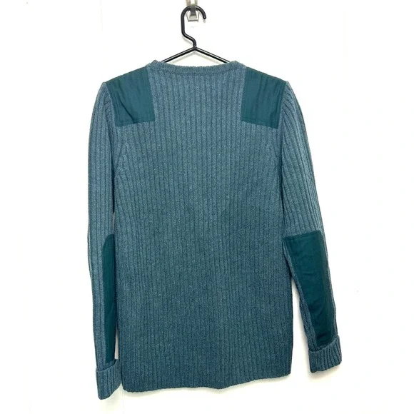 L.L. Bean Women M 100% Merino‎ Wool Commando Sweater CrewNeck Teal Blue Ribbed - Picture 2 of 9
